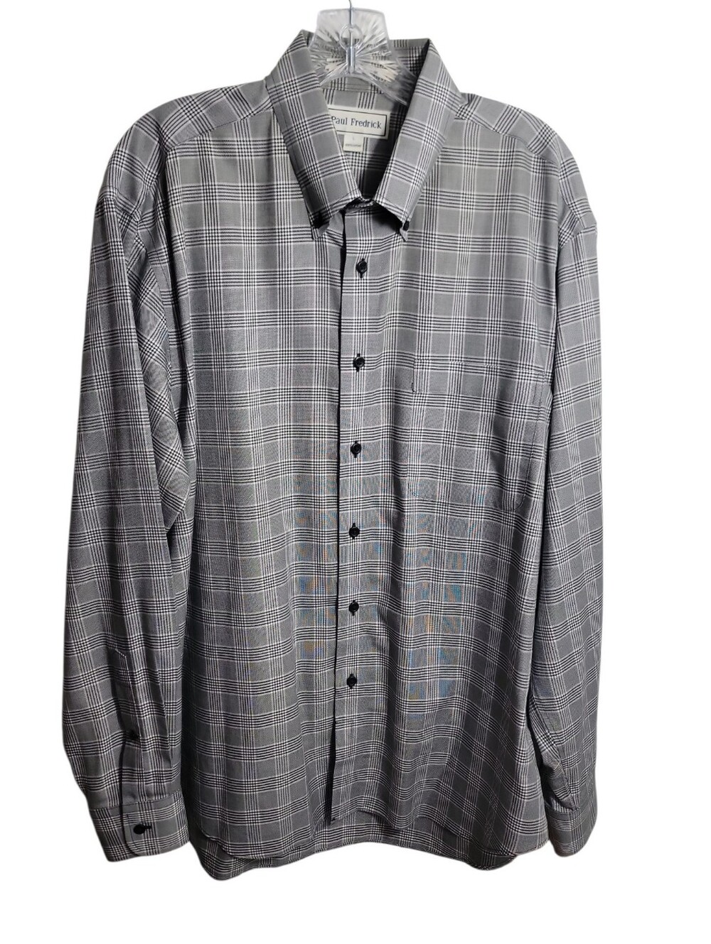 Paul Fredrick black gray white plaid button down men's dress shirt large cotton